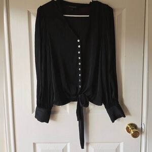 Marc New York Button Up Blouse‎ S Front Tie Black